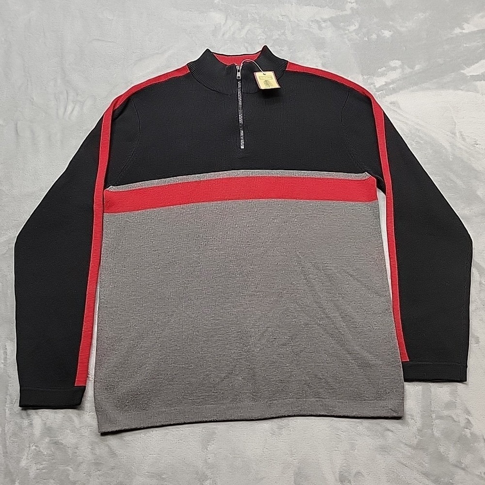 Arizona Jean Company Sweater Mens Large Black Red Gray Quarter Zip Pullover